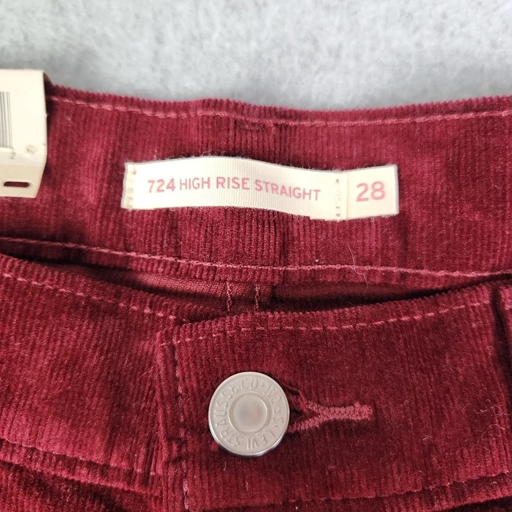 Levi's 724 Pants Womens 28 Red‎ Stretch Corduroy High Rise Straight Cropped